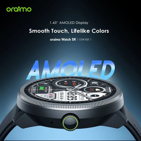 Oraimo Watch 5R Pro 1.43" AMOLED 2.5D Floating Interface IP68 Smart Watch 2025 - Image 3