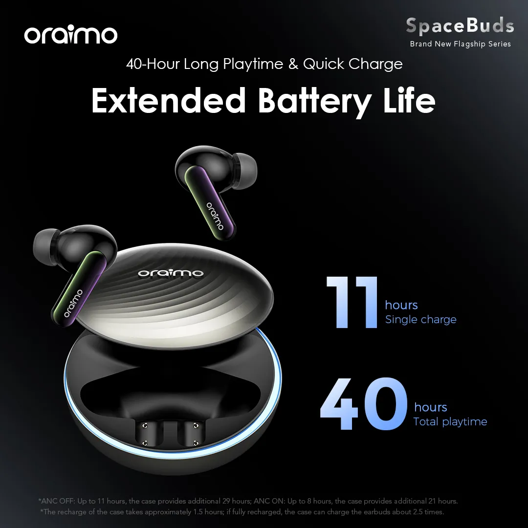oraimo OTW-630 SpaceBuds Hybrid ANC TWS – 50dB Hybrid ANC, HavyBass™ Audio, Personalized Lighting & 40H Best Playtime | Syed Telecom 2026 - Image 3