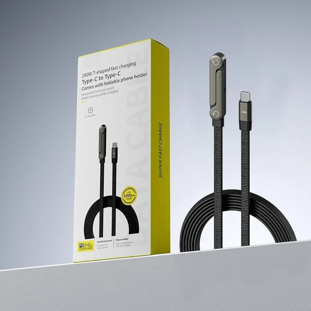 240W C-C Fast Charger Cable with Foldable Phone Stand – The Best Charging Solution for Gamers and Power Users 2026 - Image 2
